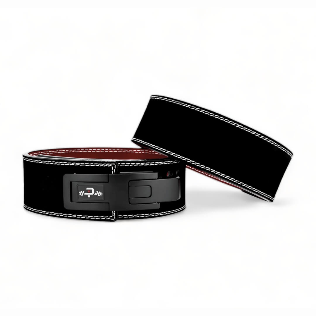 Suede weightlifting belt with black lever buckle for powerlifting. USAPL approved lever belt, available in 10mm and 13mm.