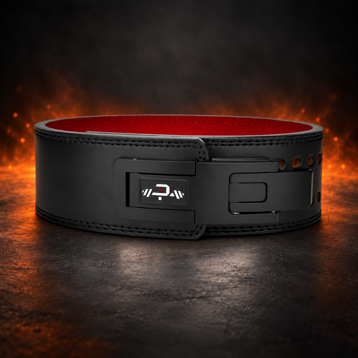Black leather 13mm weightlifting belt with lever for powerlifting