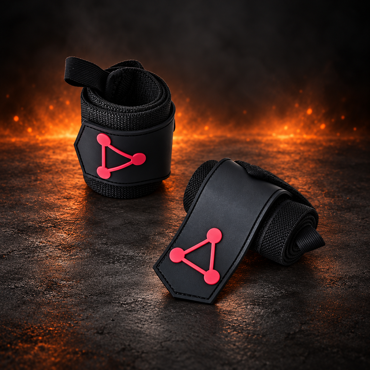 Pair of Shikigami Black wrist wraps, rolled black wraps with a red three-point triangle on each end patch
