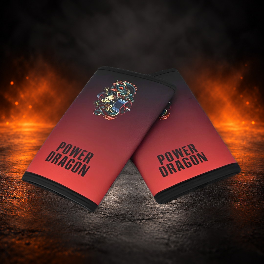 7mm knee sleeves in a burgundy-to-red fade, pair leaning together with tops touching.