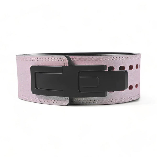 Main image for Pink Frost. Pink leather weightlifting belt. USAPL Approved lever belt for powerlifting
