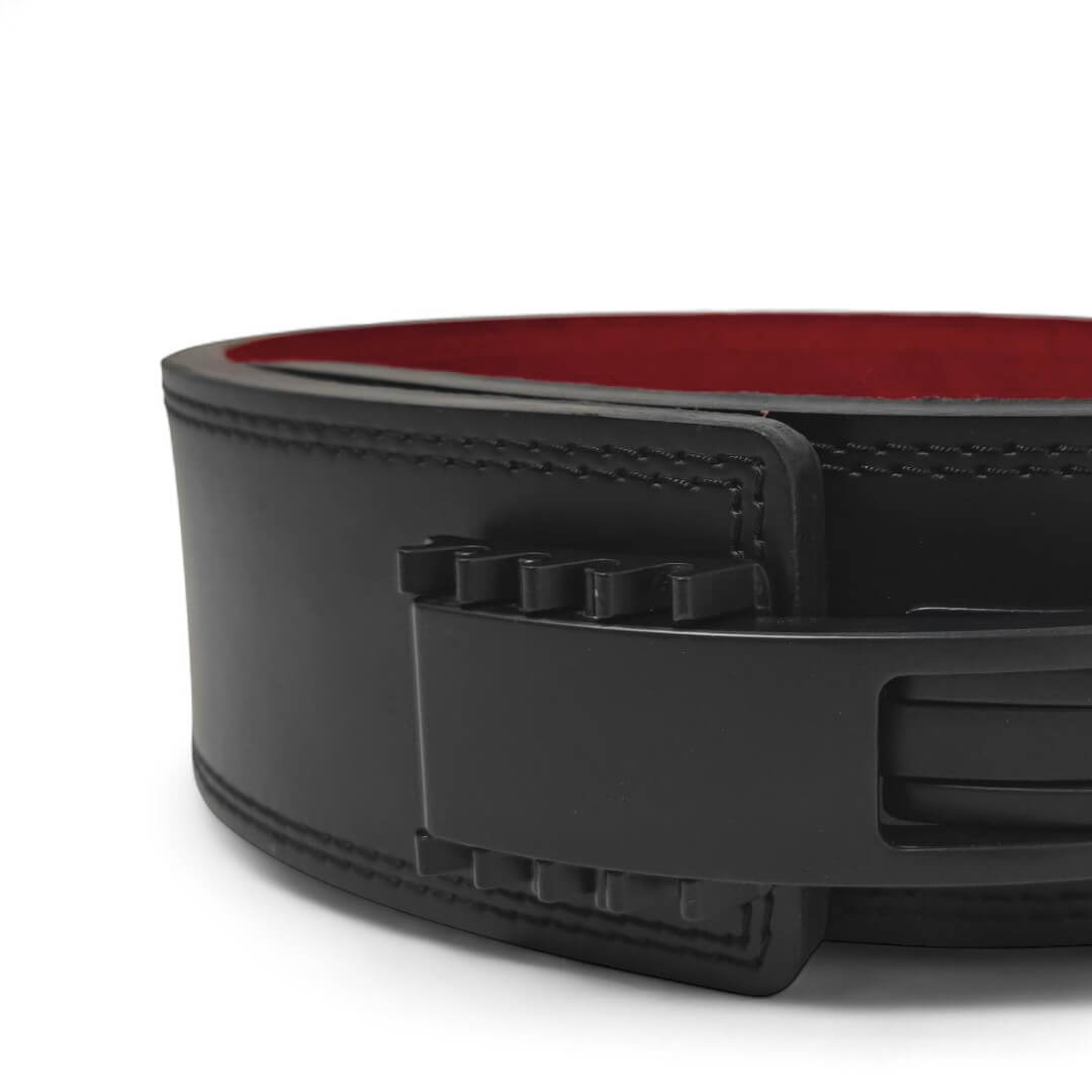 Close up of Black Leather Lever Belt | USAPL & USPA Approved