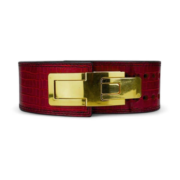 Main image of burgundy leather weightlifting belt. USAPL approved lever belt for powerlifting.