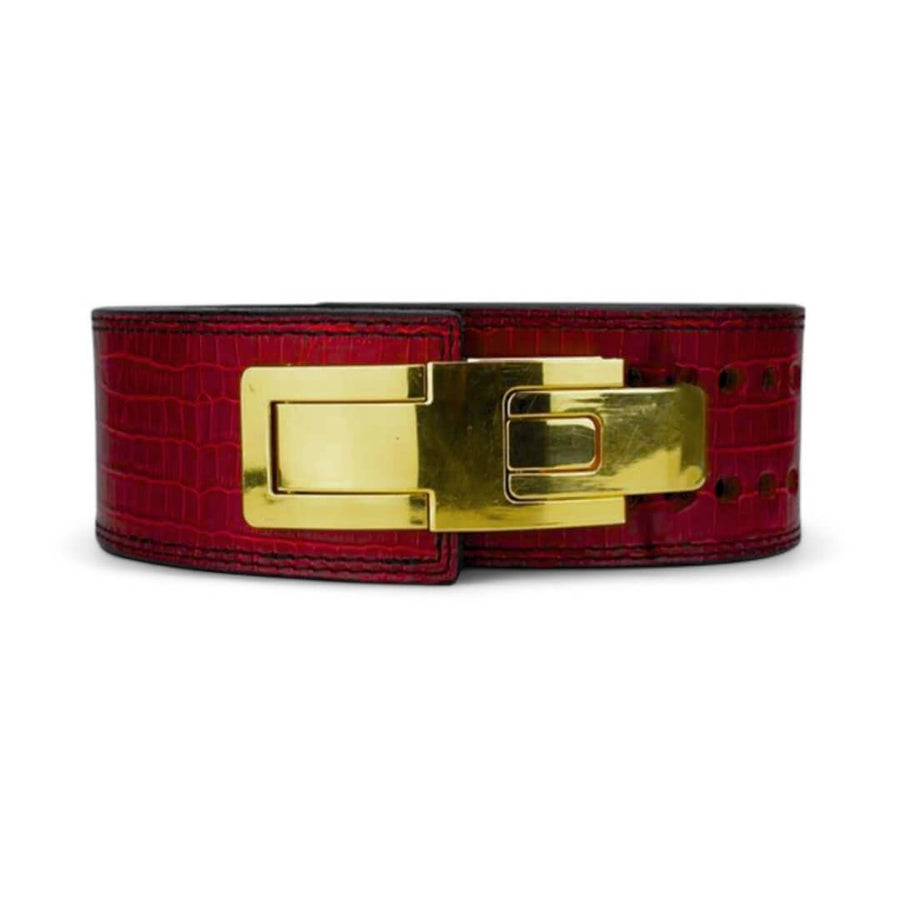 Main image of burgundy leather weightlifting belt. USAPL approved lever belt for powerlifting.