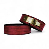 Gold lever buckle. Burgundy leather weightlifting belt. USAPL approved lever belt for powerlifting.