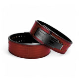 Black lever buckle. Burgundy leather weightlifting belt. USAPL approved lever belt for powerlifting.