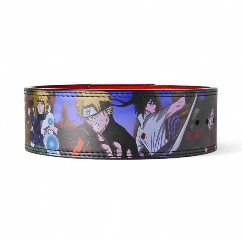 A powerlifting lever belt featuring artwork with heroic characters