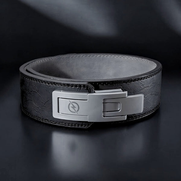 Main image for Onyx Black lever belt. Black leather weightlifting belt with Gray lever.