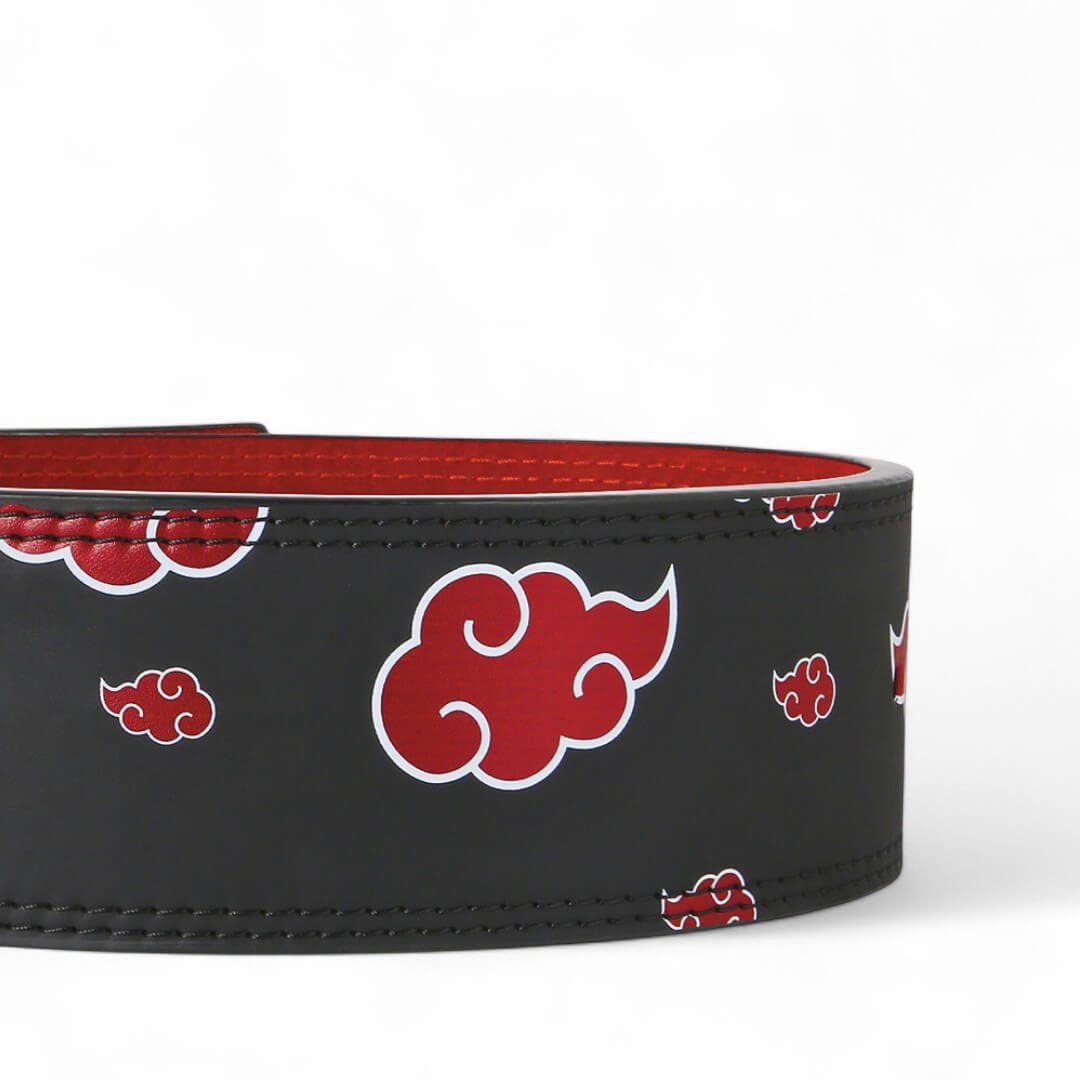 Full-grain leather lever belt with red cloud pattern