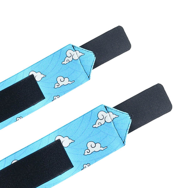 Demon Slayer Anime Wrist Wraps On Display. Perfect for weightlifting,and strength training. A unique anime gym gear gift for fitness lovers.