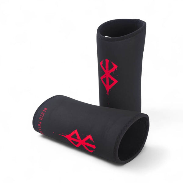 Berserk Knee Sleeves for Powerlifting on display | Anime workout gear