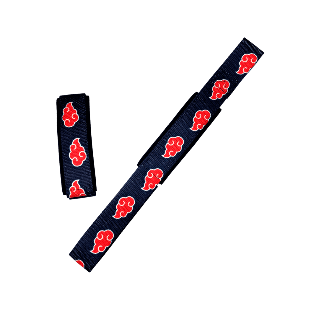 Showcasing Akatsuki Cloud Lifting Straps. Perfect for anime gym fans, these durable, stylish straps provide wrist stability and protection during weightlifting, powerlifting, and strength training.